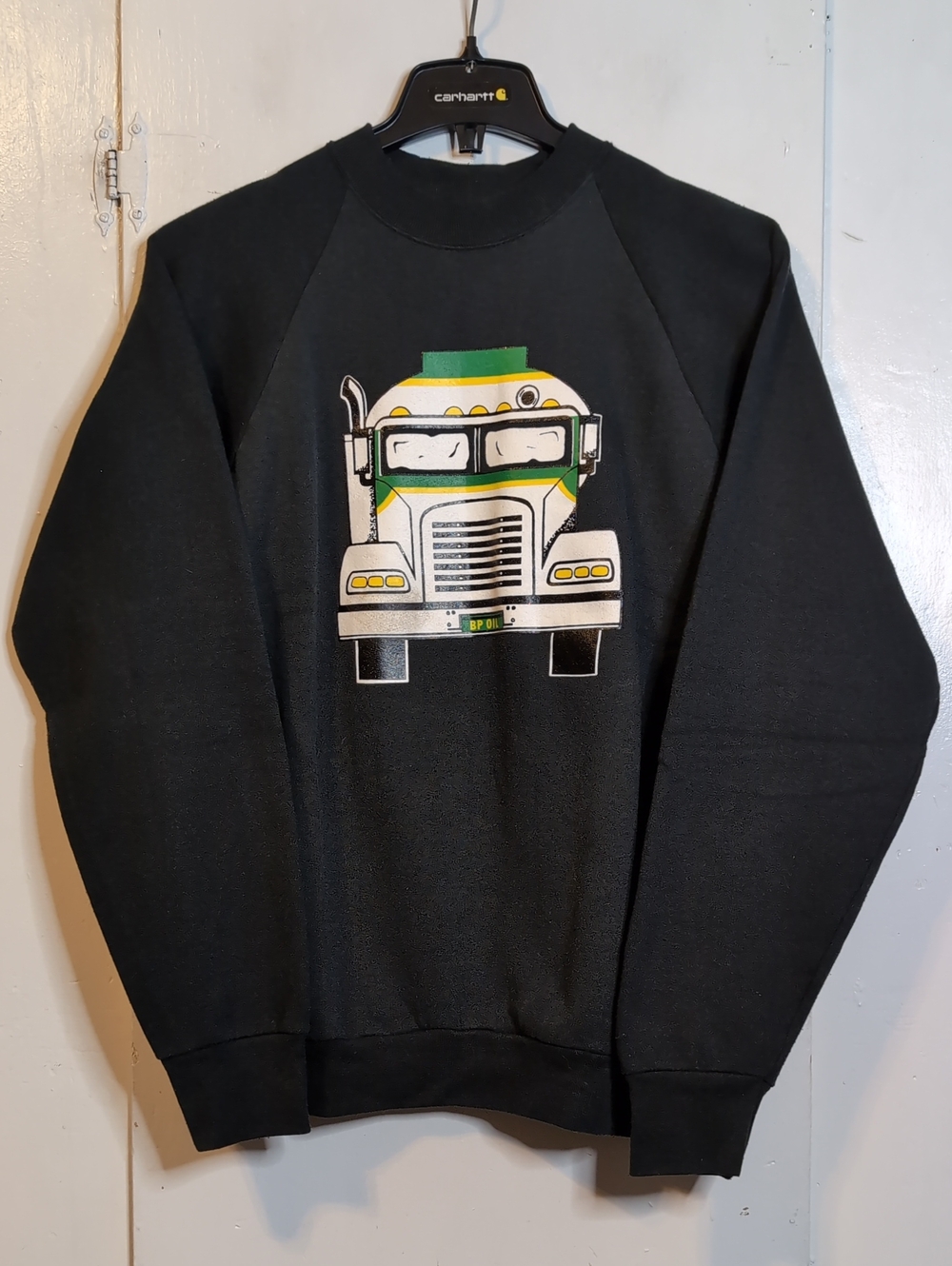 Vint. 80s/90s British Petroleum Truck Crewneck Sweater mens XL